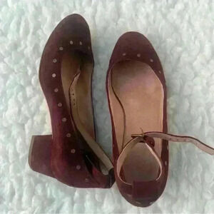 Madewell Inez Studded Burgundy Suede Block Heels Ankle Strap Shoe Sz 7.5